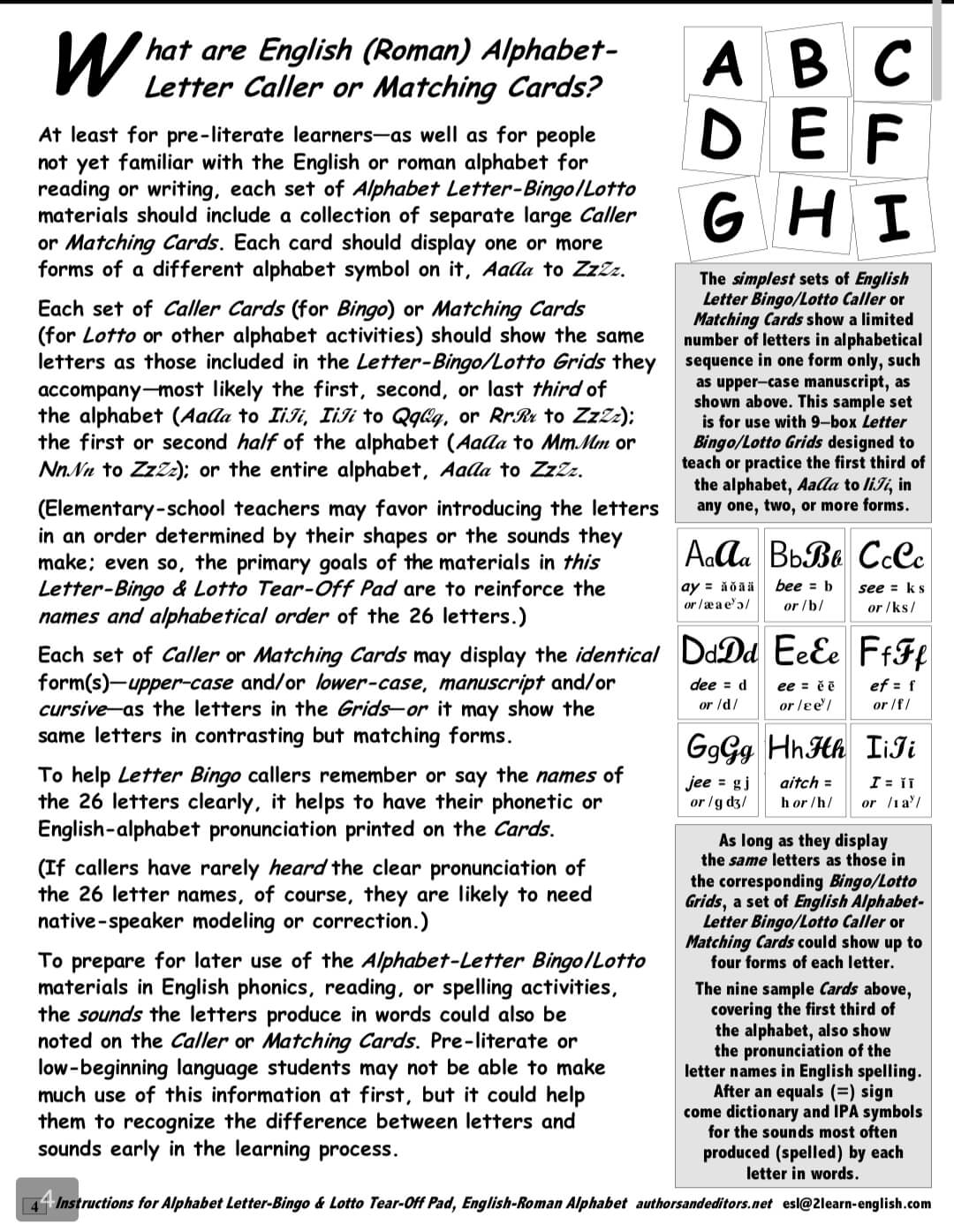 A-03a Alphabet Letters Bingo/Lotto: English-Roman (Digital Version)