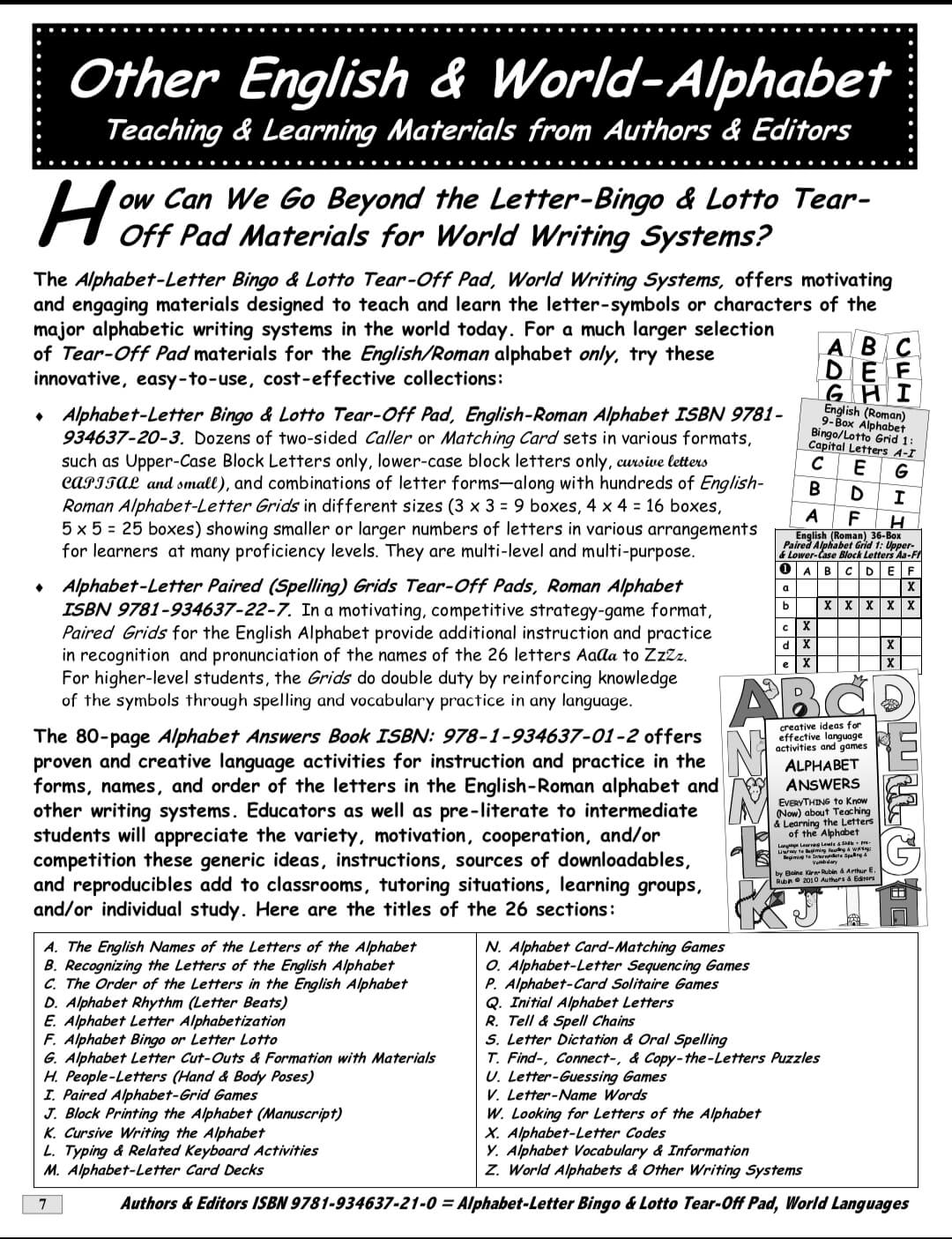A-03b Alphabet Letters Bingo/Lotto: World-Writing Systems (Print Version + Shipping)