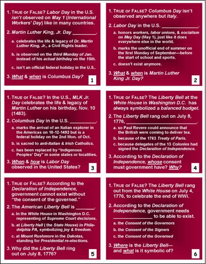 H-03b English Through Citizenship/Journey Through America: the Game - Questioning & Answering Resource for Topics 1-6