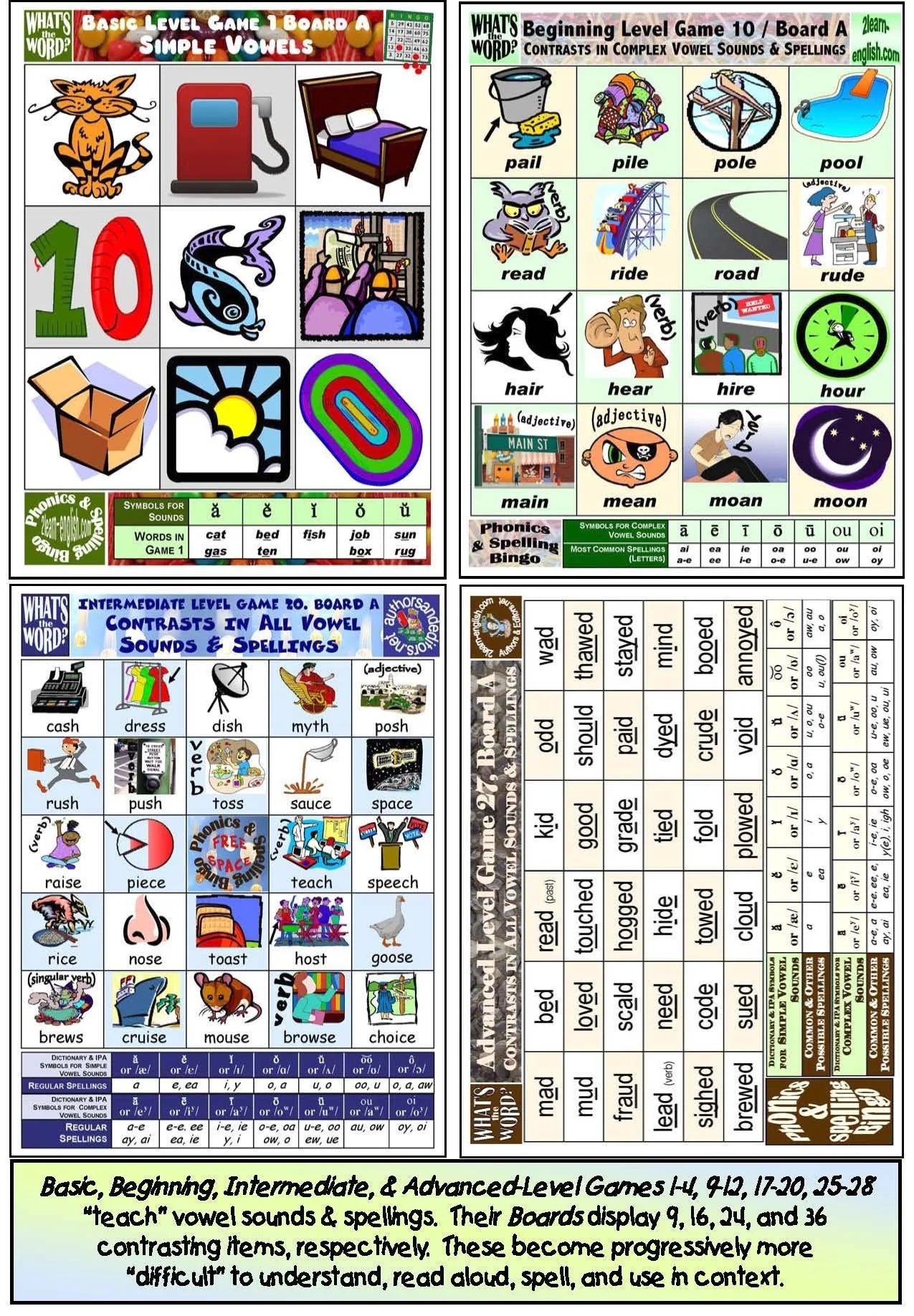 B. Phonics Bingo Levels 1 to 4 = Basic, Beginning, Intermediate, Advanced + 4 Activities & Ideas Books (Print Version + Shipping)