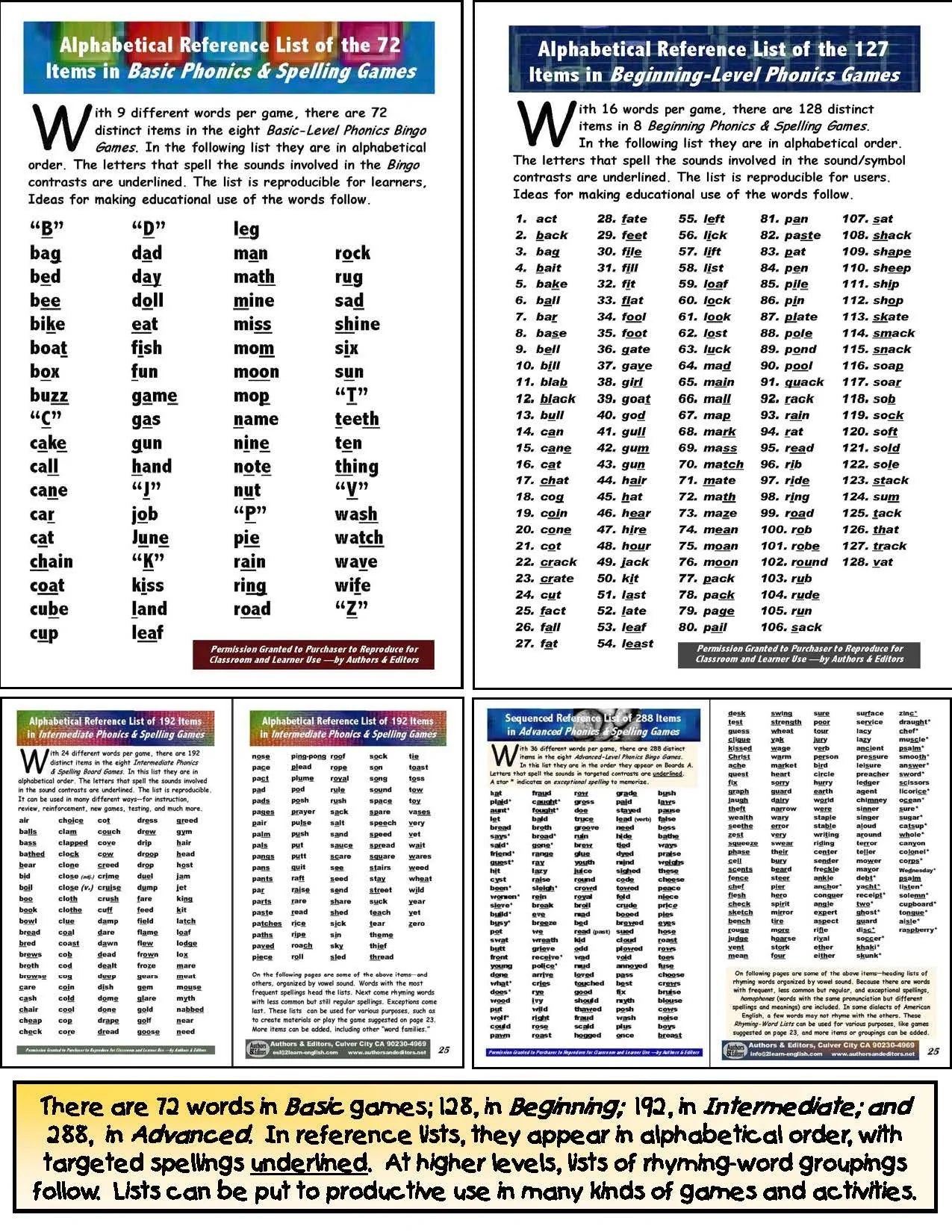 B-07 Phonics & Spelling Bingo (Full Product = 4 60-Page Activities & Ideas Book + 4 x 80 Bingo Grids) (Digital Version)