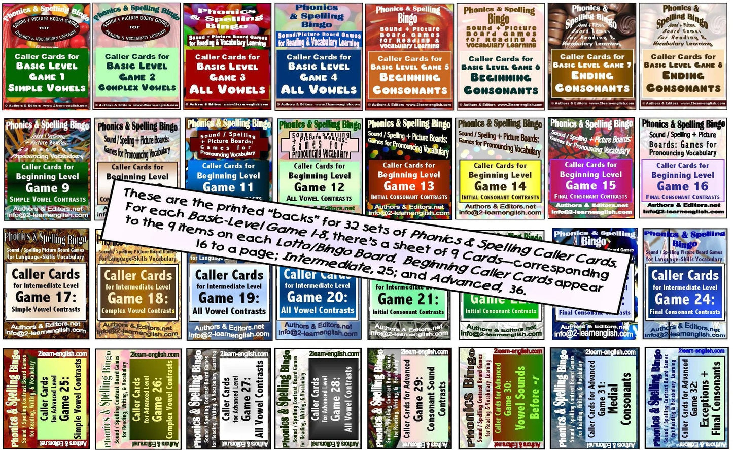 B-07 Phonics & Spelling Bingo (Full Product = 4 60-Page Activities & Ideas Book + 4 x 80 Bingo Grids) (Digital Version)