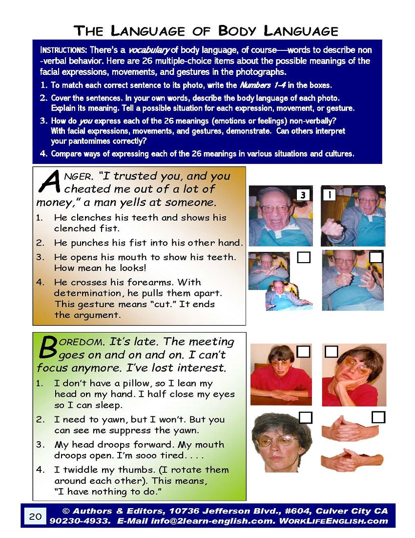 E-00.01a Instruction in Non-Verbal Body Language: Oral- Skills Activities & Lessons