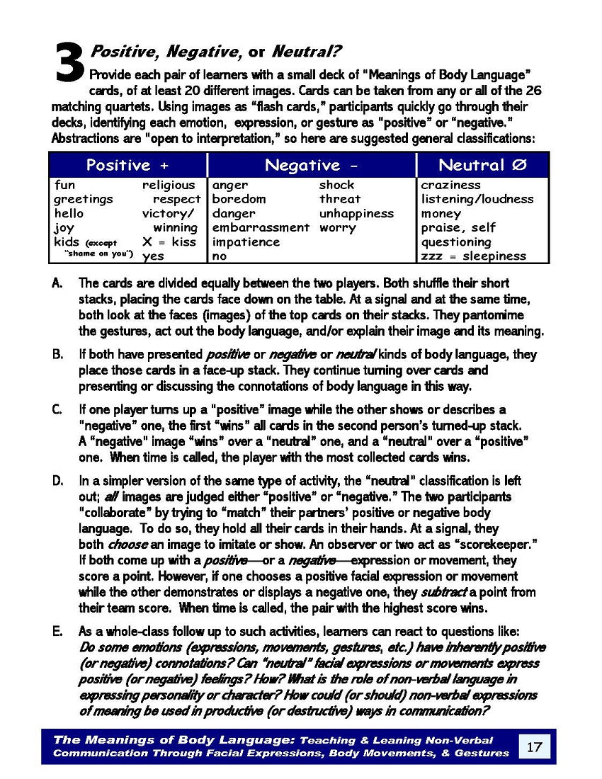 E-00.01a Instruction in Non-Verbal Body Language: Oral- Skills Activities & Lessons