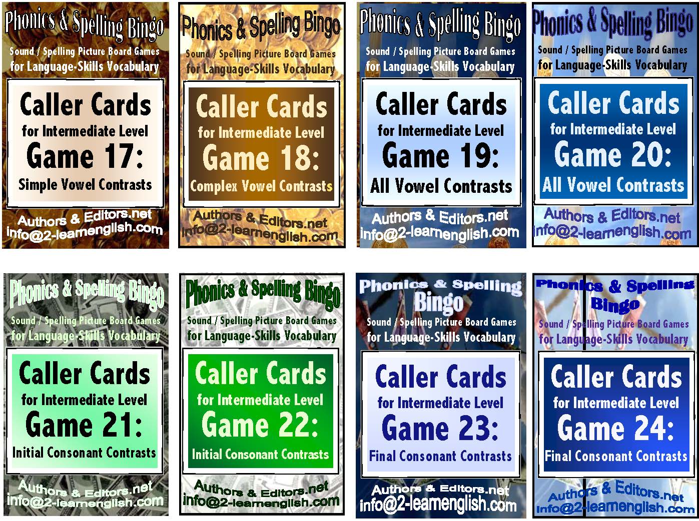B-07c Phonics & Spelling Bingo - Intermediate Level (60-Page Activities & Ideas Book + 20 x 4 Pages of Games 17-24) (Print Version + Shipping)