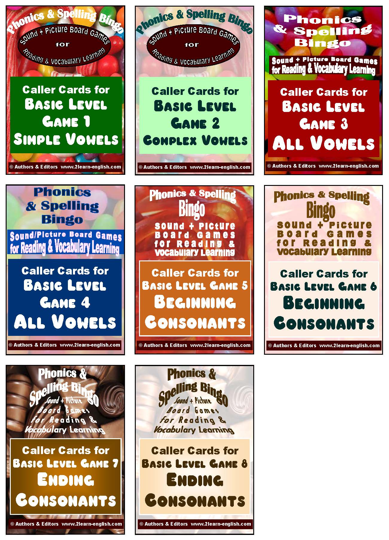B-07a Phonics & Spelling Bingo - Basic Level (60-Page Activities & Ideas Book + 20 x 4 Pages of Games 1-8) (Print Version + Shipping)
