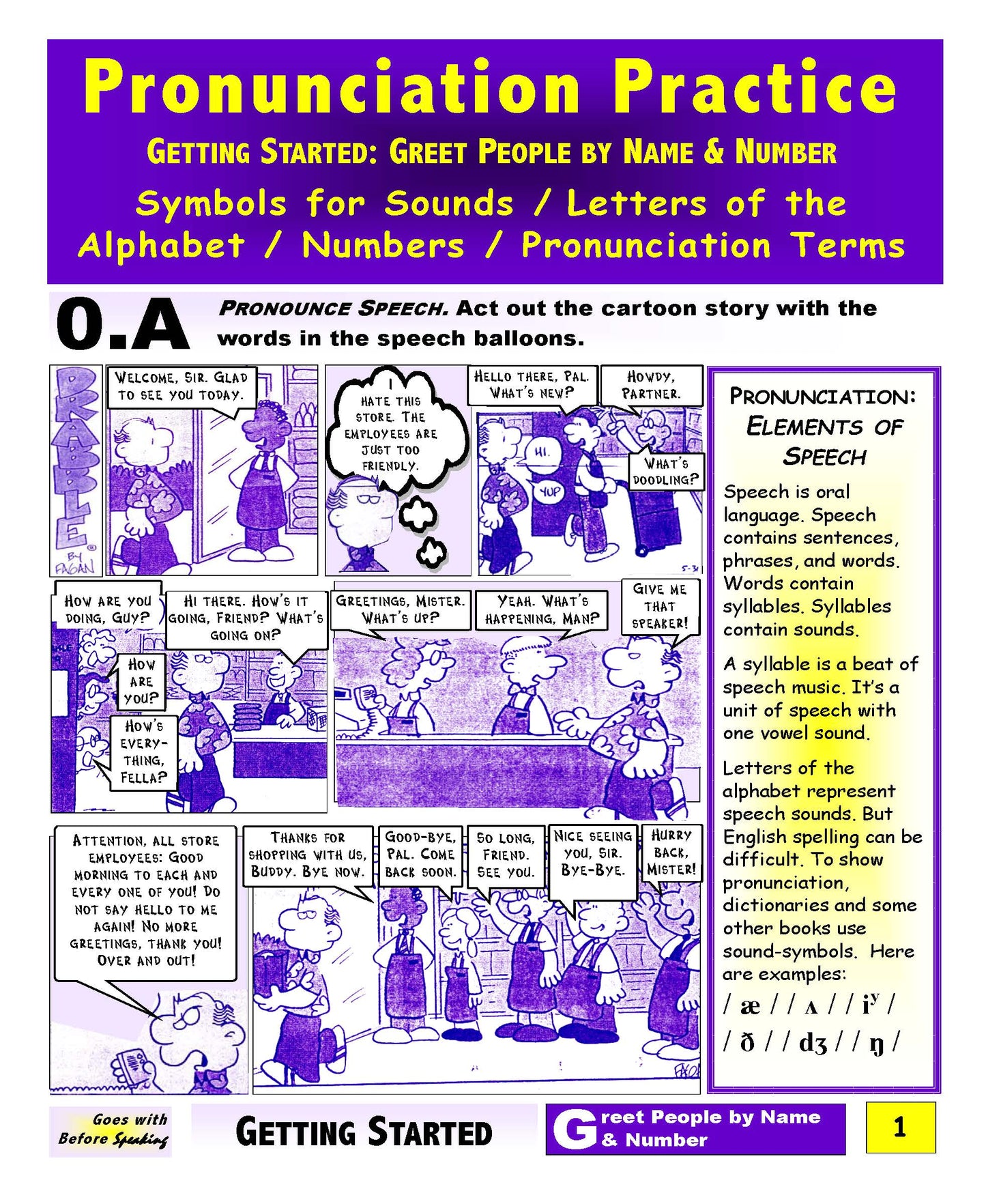 E-00.03a Get Pronunciation Practice with Symbols for Sounds, Alphabet Letters & Greetings