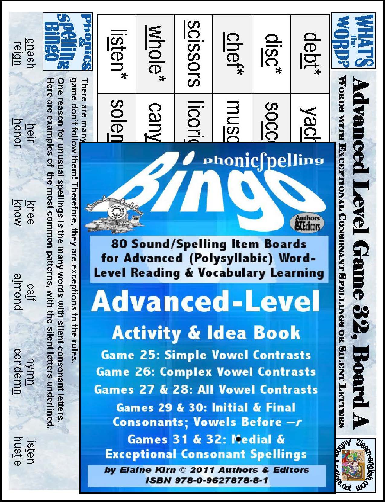 B-07d Phonics & Spelling Bingo - Advanced Level (60-Page Activities & Ideas Book + 20 x 4 Pages of Games 25-32) (Print Version + Shipping)