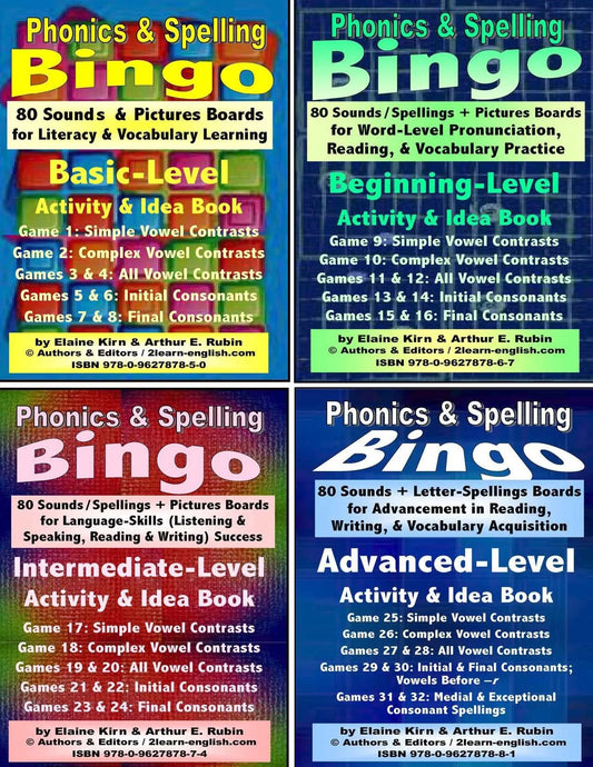 B. Phonics Bingo Levels 1 to 4 = Basic, Beginning, Intermediate, Advanced + 4 Activities & Ideas Books (Print Version + Shipping)