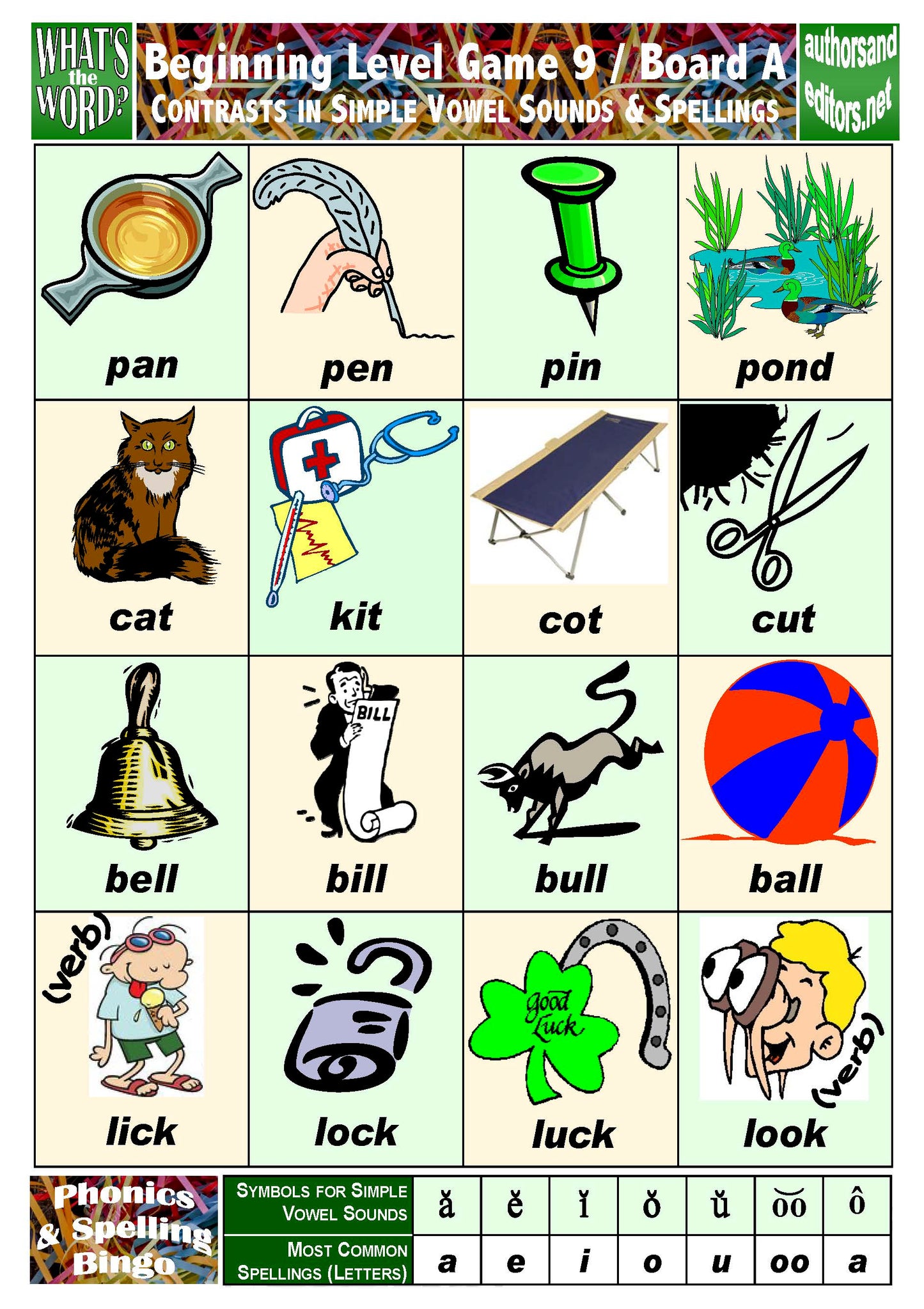 B-07b Phonics & Spelling Bingo - Beginning Level (60-Page Activities & Ideas Book + 20 x 4 Pages of Games 9-16) (Print Version + Shipping)