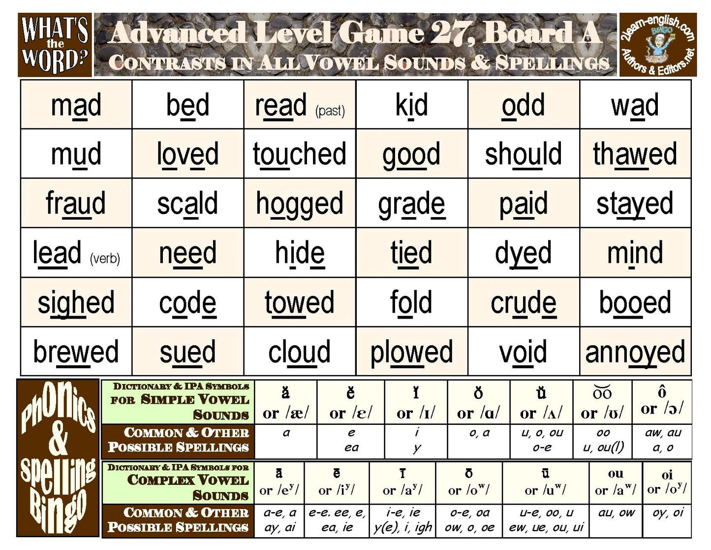 B-07d Phonics & Spelling Bingo - Advanced Level (60-Page Activities & Ideas Book + 20 x 4 Pages of Games 25-32) (Print Version + Shipping)