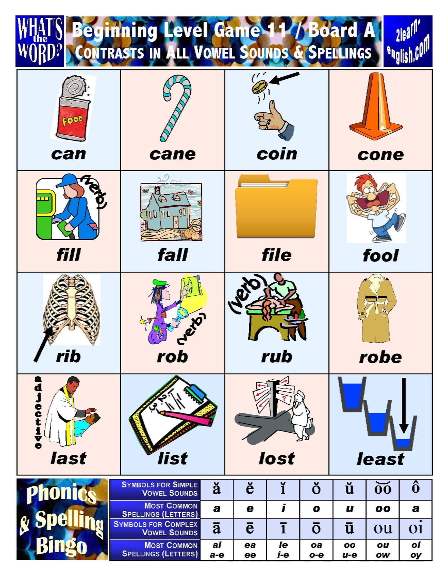 B-07b Phonics & Spelling Bingo - Beginning Level (60-Page Activities & Ideas Book + 20 x 4 Pages of Games 9-16) (Print Version + Shipping)
