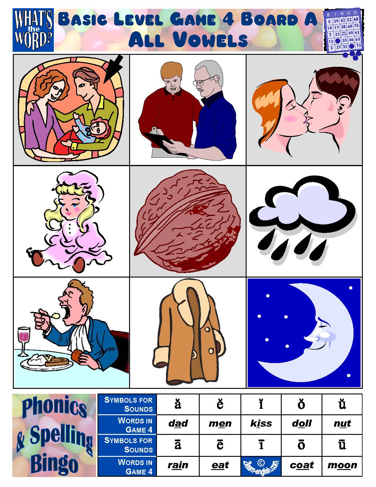 B-07a Phonics & Spelling Bingo - Basic Level (60-Page Activities & Ideas Book + 20 x 4 Pages of Games 1-8) (Print Version + Shipping)