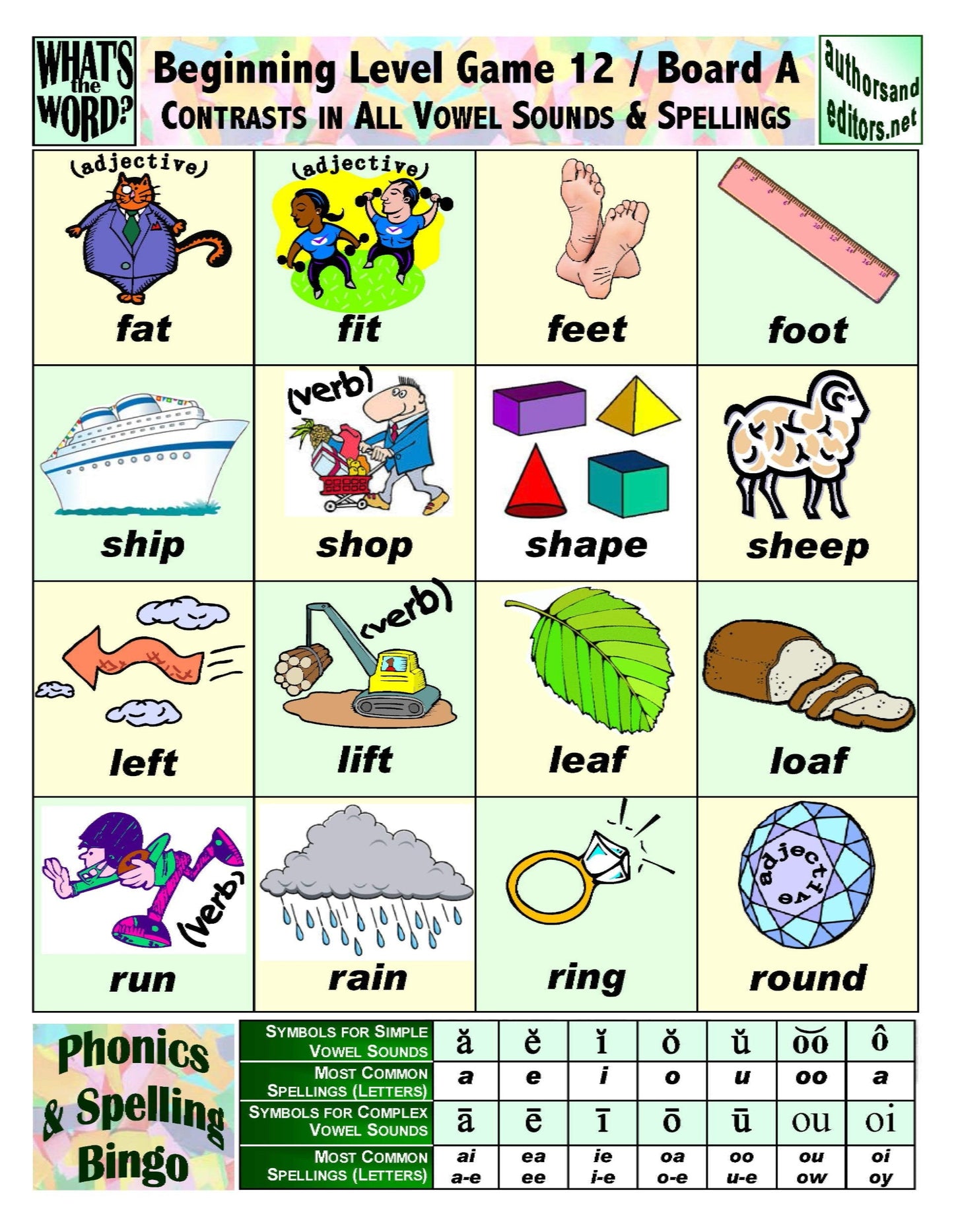 B-07b Phonics & Spelling Bingo - Beginning Level (60-Page Activities & Ideas Book + 20 x 4 Pages of Games 9-16) (Digital Version)