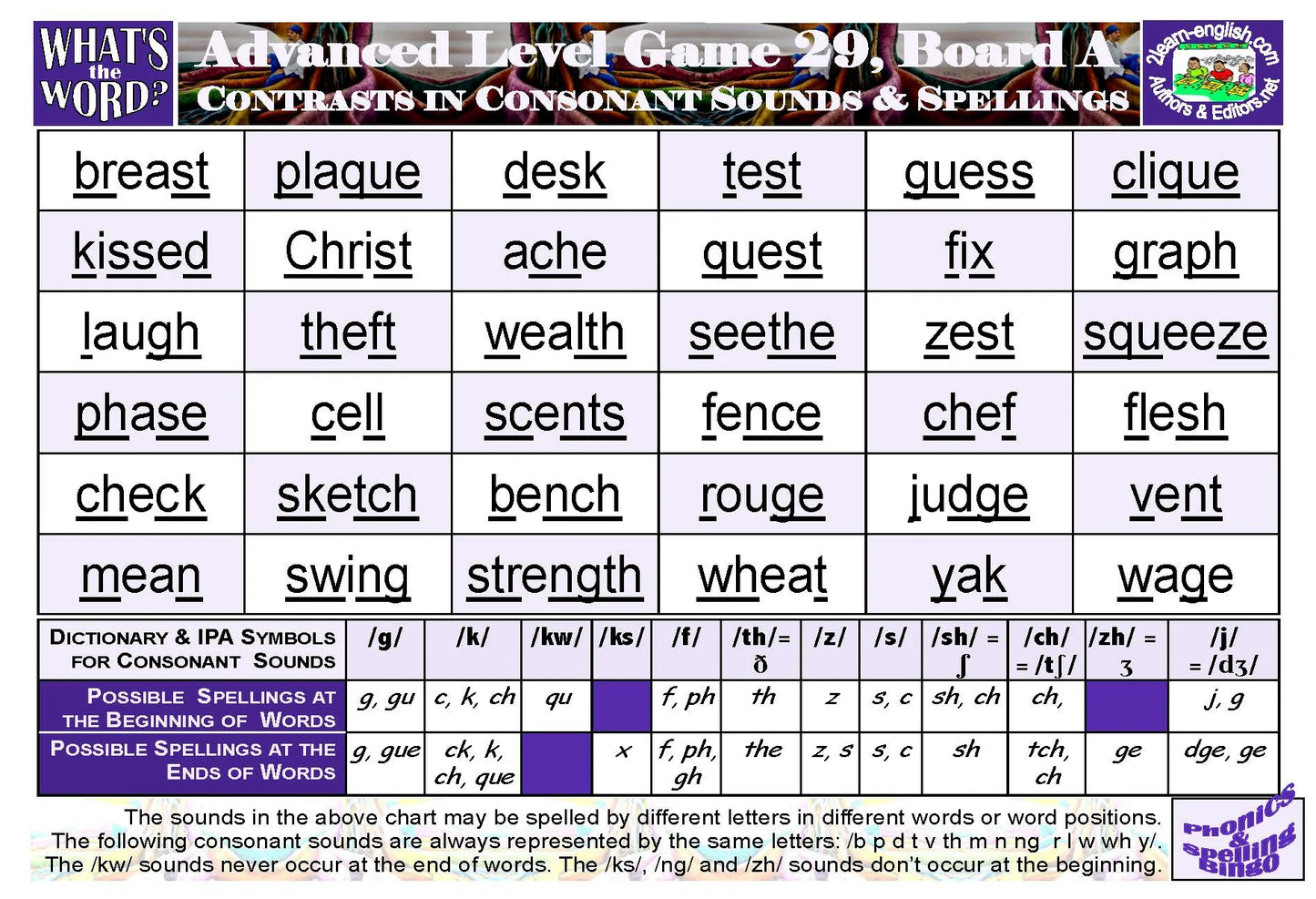 B-07d Phonics & Spelling Bingo - Advanced Level (60-Page Activities & Ideas Book + 20 x 4 Pages of Games 25-32) (Print Version + Shipping)