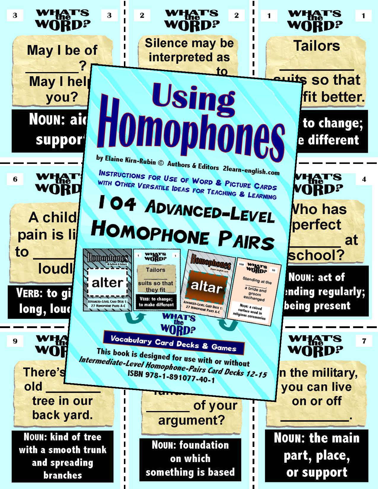 C-05.07 Homophones, Using Level 4 = Advanced 4 Packs of 27 Vocabulary Pairs each + 44-Page Book (Print Version + Shipping)