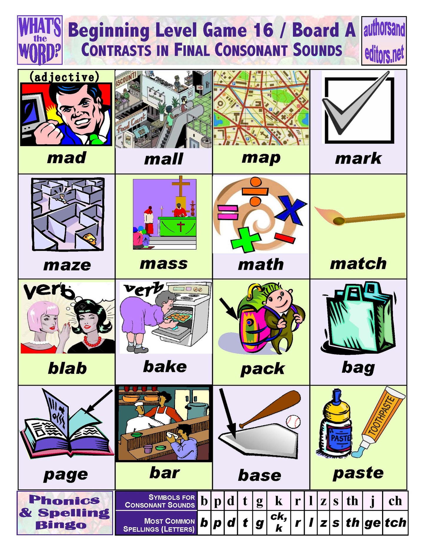 B-07b Phonics & Spelling Bingo - Beginning Level (60-Page Activities & Ideas Book + 20 x 4 Pages of Games 9-16) (Print Version + Shipping)