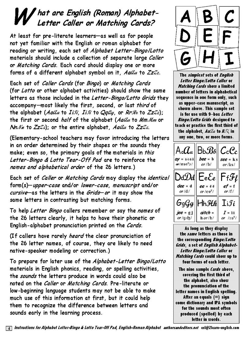 A-03.02 Learn Why & How to Play Bingo & Lotto with Alphabetic Symbols
