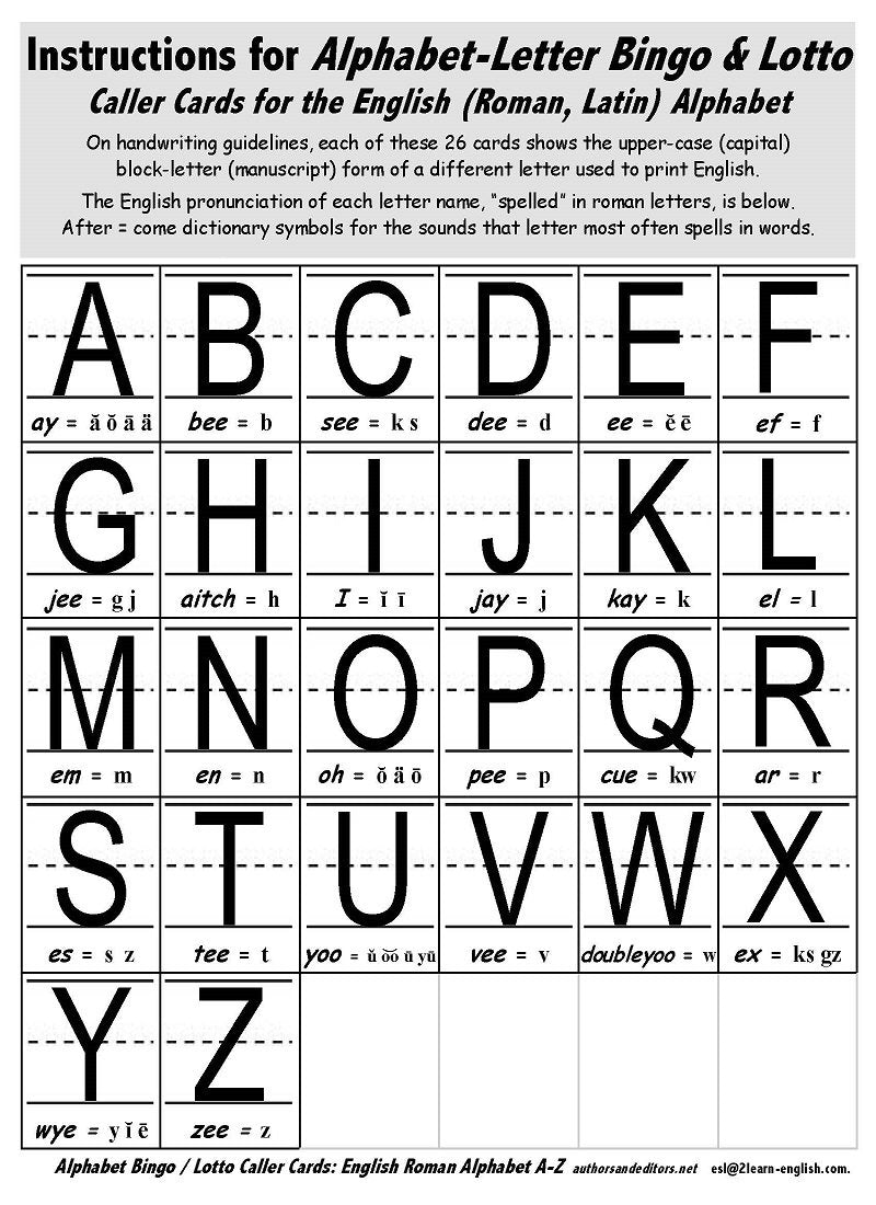 Calling Cards for Alphabet Bingo and Lotto