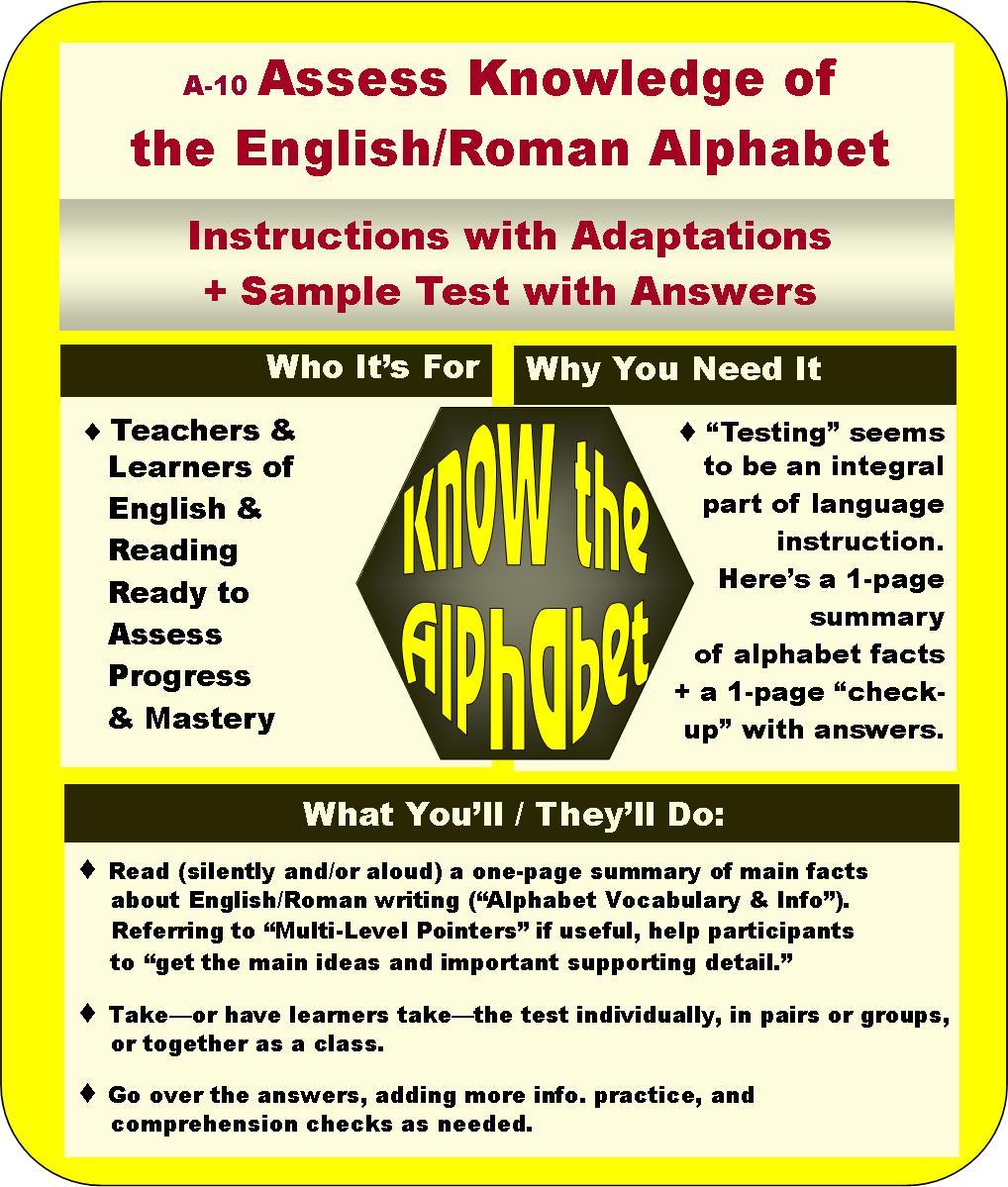 A-10 Assess Knowledge of the English-Roman Alphabet