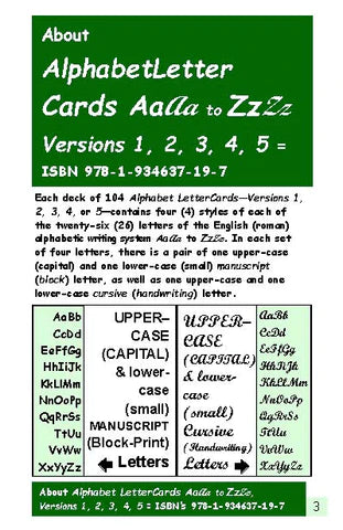 A-07 Alphabet Letter Cards Aa to Zz: Five 104-Card Packs + 24-Page Activities & Ideas Book (Digital Version)