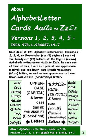 A-07: Alphabet Letter Cards Aa to Zz: Five 104-Card Packs + 24-Page Activities & Ideas Book (Print Version + Shipping)