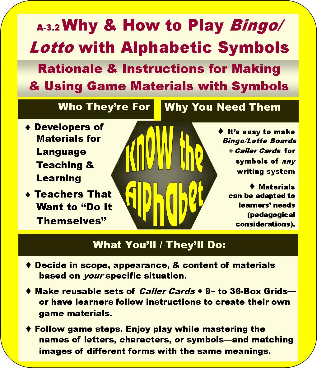 A-03.02 Learn Why & How to Play Bingo & Lotto with Alphabetic Symbols