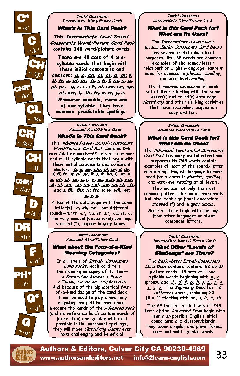 B-02.5 Get Rationale & Instructions Book for Initial-Consonants Cards - Intermediate & Advanced