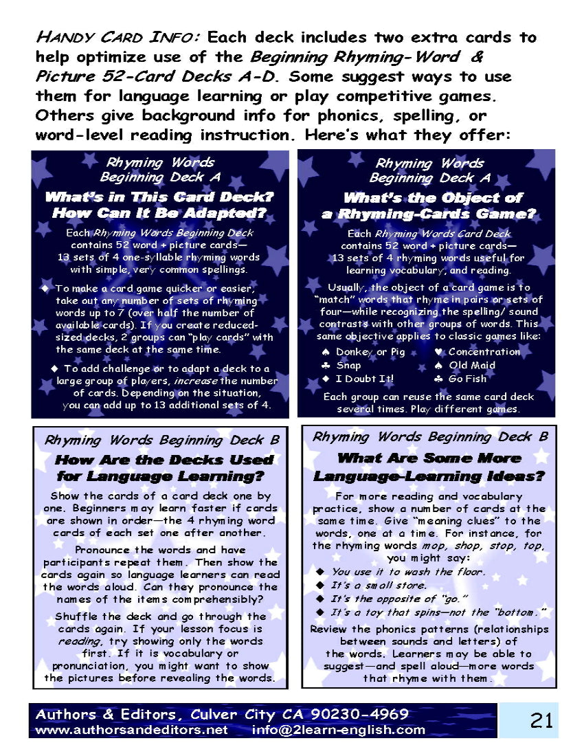 B-03.02 Get Reasoning & Instructions for Use of Beginning Rhyming-Words Card Decks A-D
