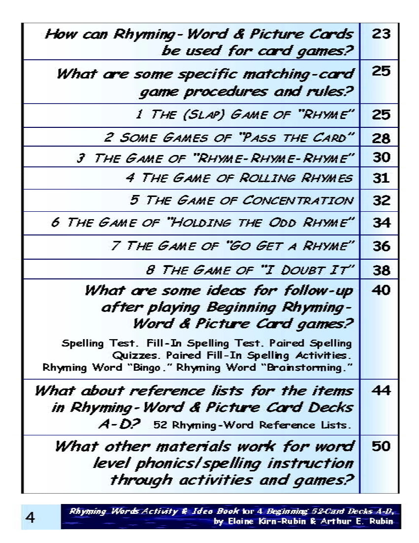 B-03.02 Get Reasoning & Instructions for Use of Beginning Rhyming-Words Card Decks A-D