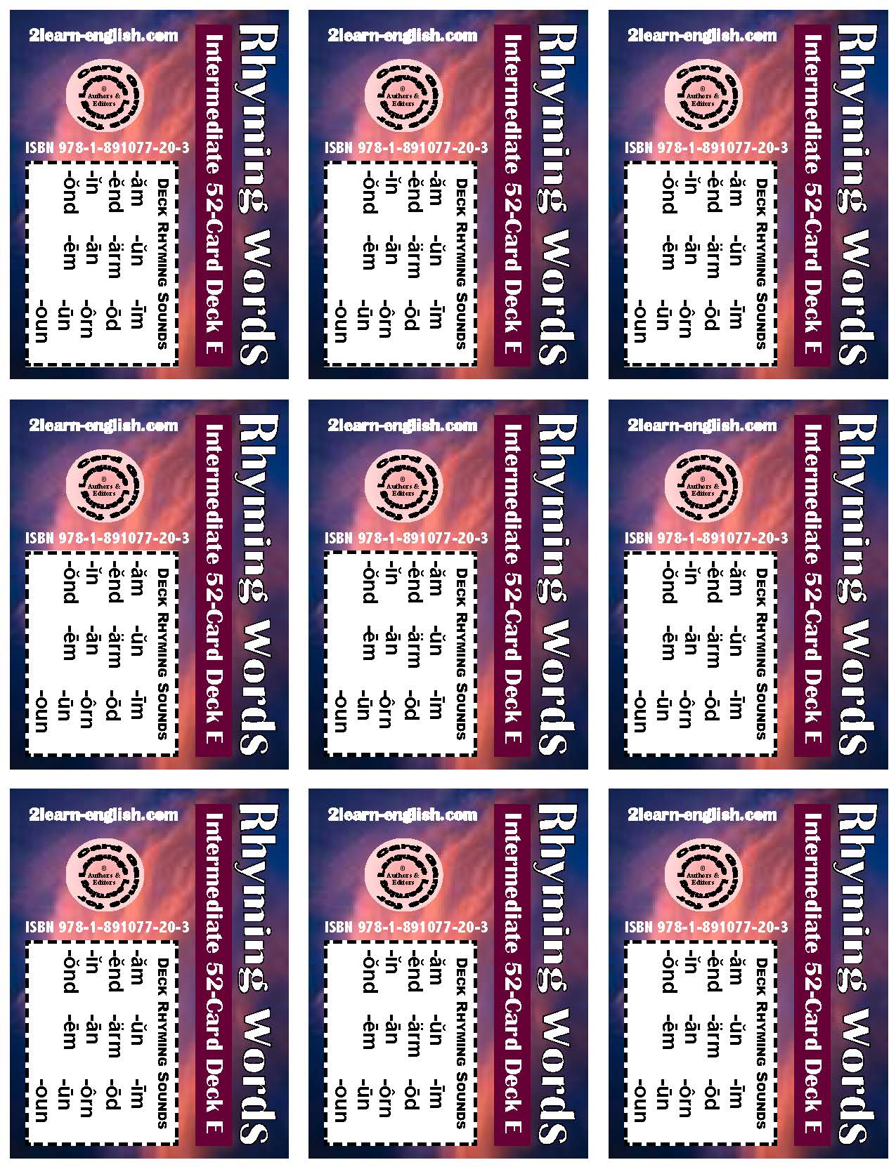 B-03.08 Get & Use Deck E of 52 Intermediate Rhyming-Words Picture Cards