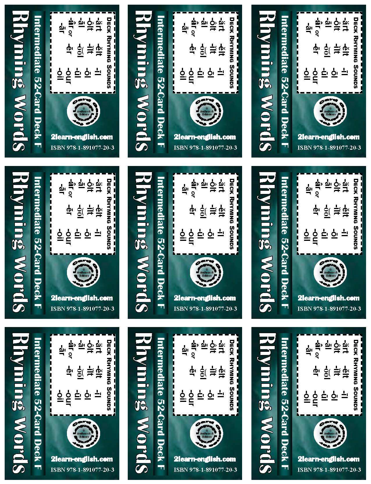 B-03.09 Get & Use Deck F of 52 Intermediate Rhyming-Words Picture Cards