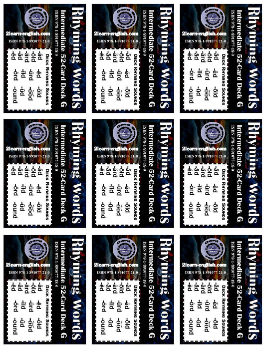 B-03.10 Get & Use Deck G of 52 Intermediate Rhyming-Words Picture Cards