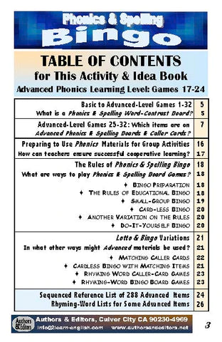 B-07d Phonics & Spelling Bingo - Advanced Level (60-Page Activities & Ideas Book + 20 x 4 Pages of Games 25-32) (Print Version + Shipping)