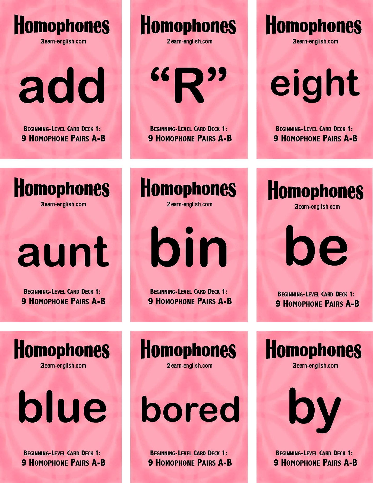 C-05.04 Get & Use Six 9-Pair Beginning Homophones Card Decks