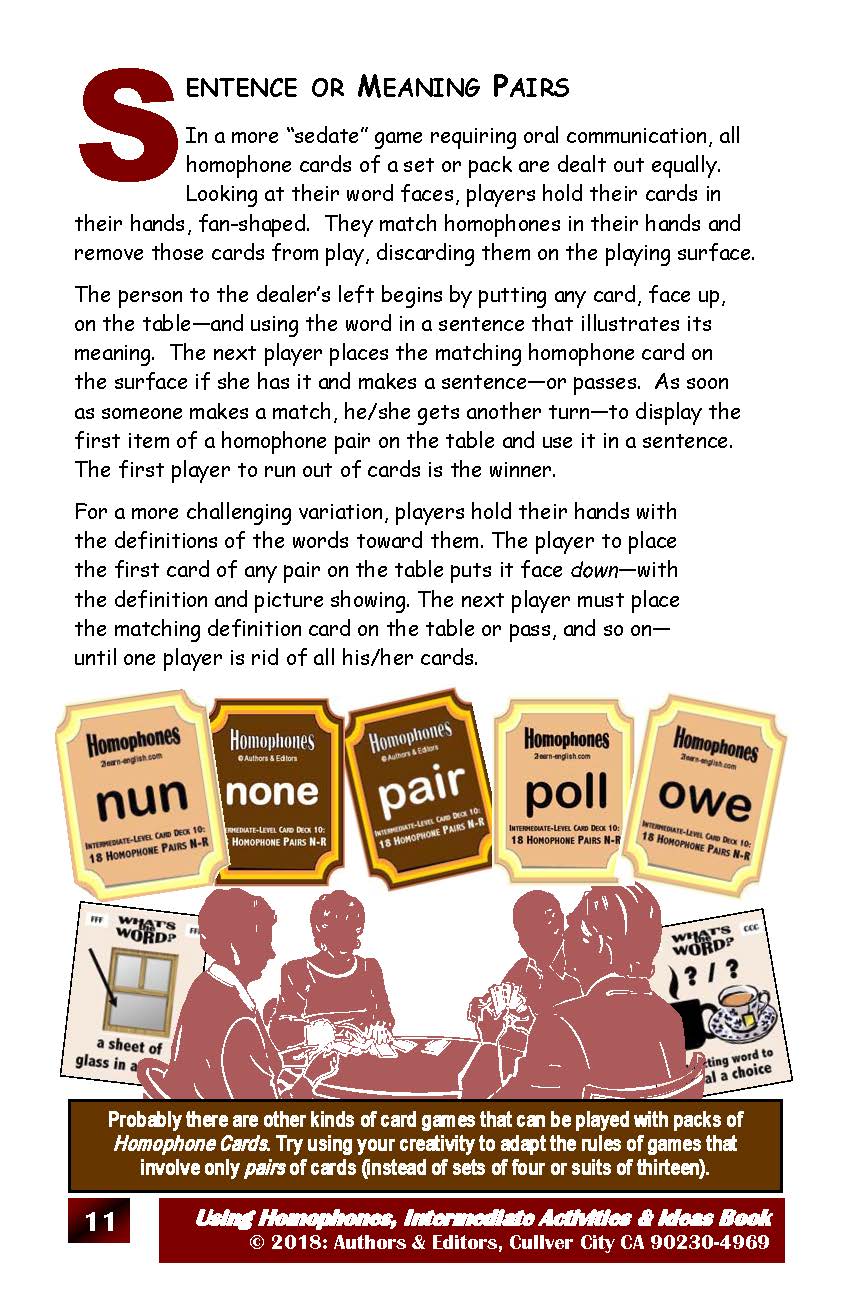 C-05.05 Get Reasons & Instructions for Using Homophones: Intermediate Card Decks 7-11