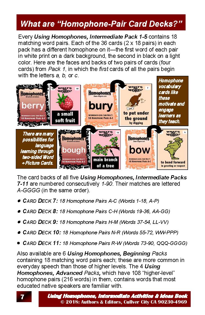 C-05.05 Get Reasons & Instructions for Using Homophones: Intermediate Card Decks 7-11