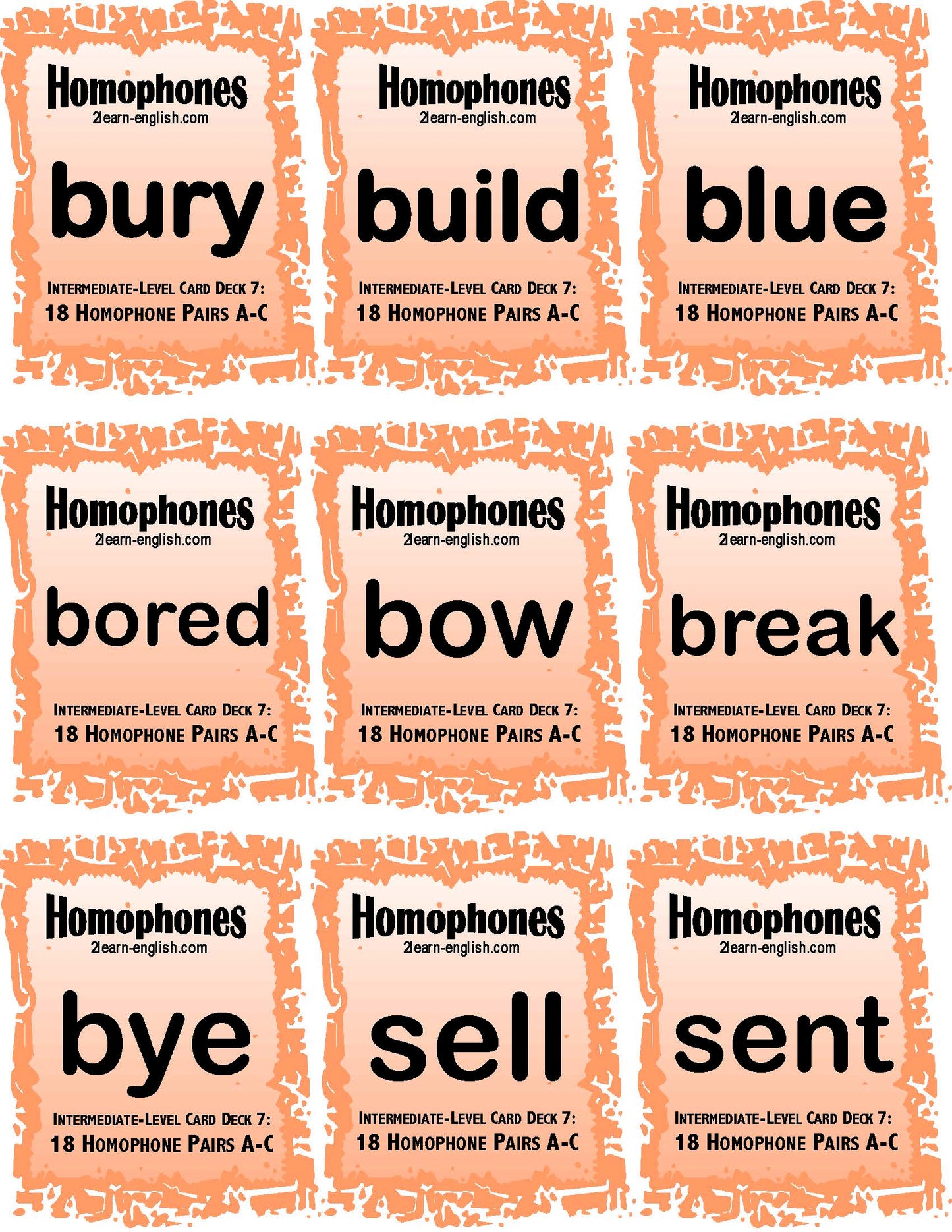 C-05.06 Get & Use Five 18-Pair Intermediate Homophones Card Decks