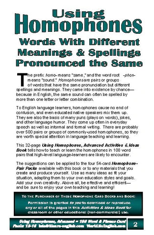 C-05c Using Homophones 44 Page Advanced Activities & Ideas Book + 27 Pair Card Decks 12-15 (Digital Version)
