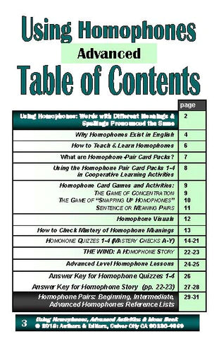 C-05.07 Homophones, Using Level 4 = Advanced 4 Packs of 27 Vocabulary Pairs each + 44-Page Book (Print Version + Shipping)