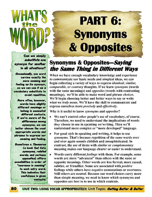 C-05.10 Use Synonyms & Opposites: Saying the Same Thing in Different Ways