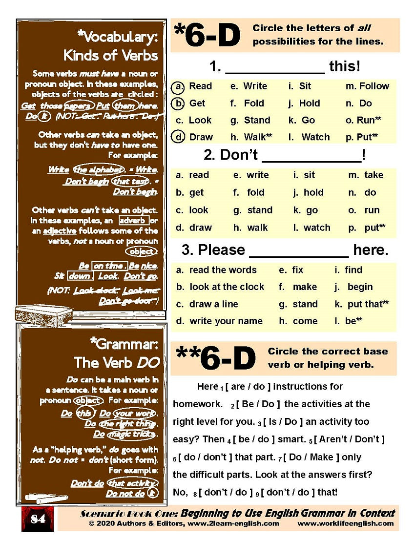 D-02.05 Get & Make Directive Sentences: Verbs (with Objects), (with Adverbs)