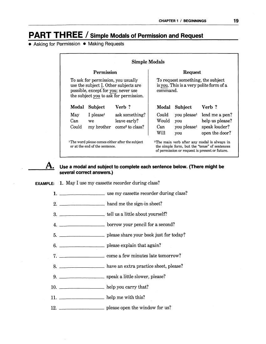 D-06.05 Use Simple Modal-Verb Phrasing for Requests (for Permission), Possibility/Probability & Advice