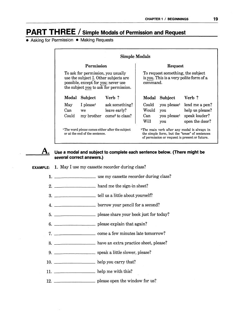 D-06.05 Use Simple Modal-Verb Phrasing for Requests (for Permission), Possibility/Probability, & Advice