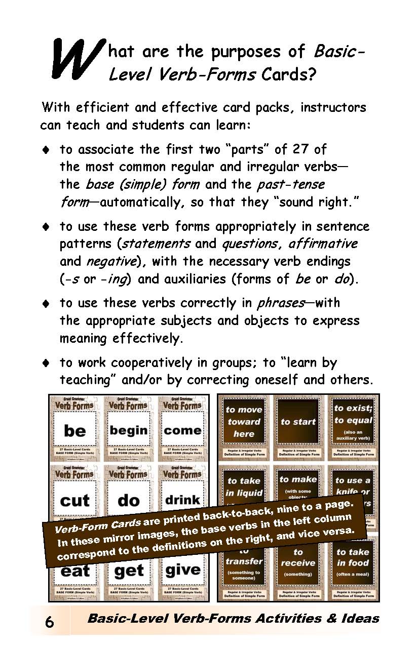 D-08.07 Get Reasons & Instructions for Use of 27 Basic (Regular & Irregular) Verb-Form Card Pairs