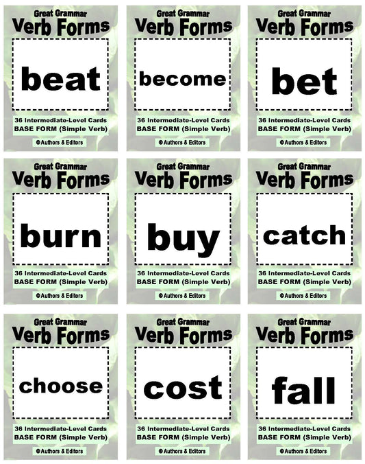 D-13.12 108-Cards, 36 Verbs; Intermediate Base + Past-Form + Past Participles