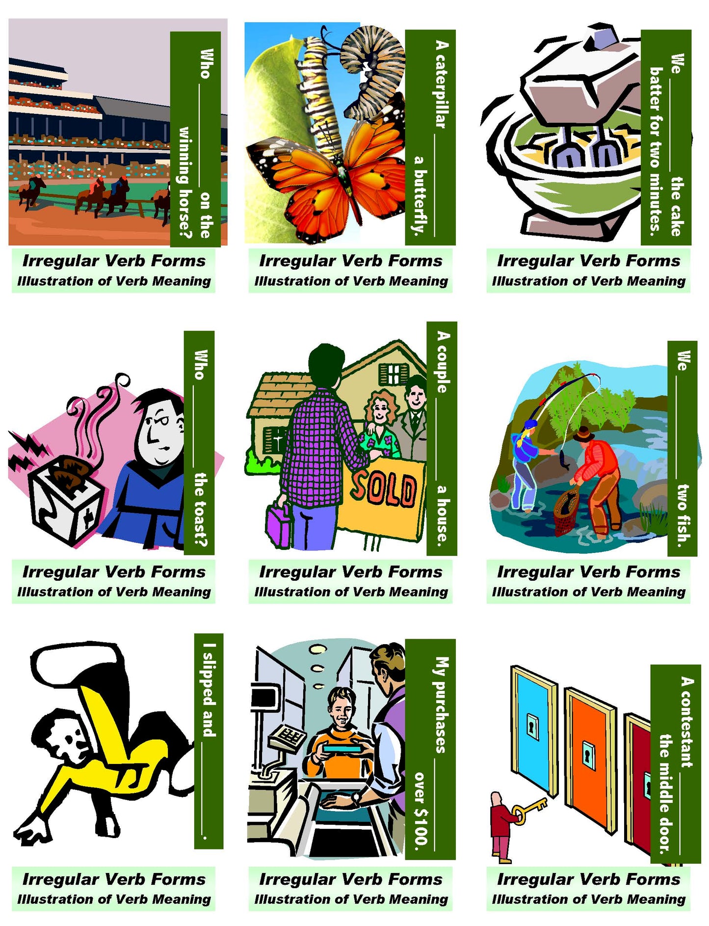 D-13.12 108-Cards, 36 Verbs; Intermediate Base + Past-Form + Past Participles