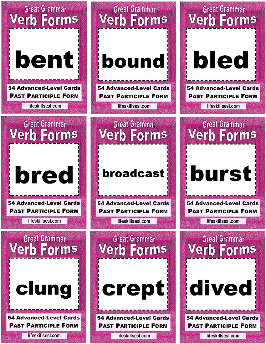 D-13.14 Get 162 Cards for 54 verbs, Advanced Base + Past-Form + Past Participles