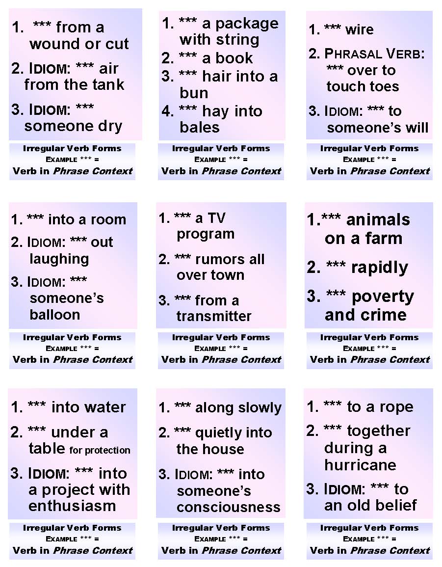 D-13.14 Get 162 Cards for 54 verbs, Advanced Base + Past-Form + Past Participles