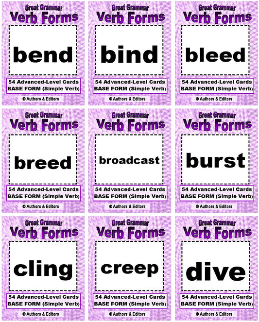 D-13.14 162 Cards Advanced Base + Past + Past Participles of 54 Verbs.